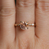 1.79ct Round "Sunset" Montana Sapphire 4 Prong Evergreen Solitaire with Scattered Embedded Diamonds in 14k Yellow Gold- with stone appraisal