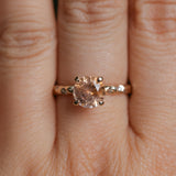 1.79ct Round "Sunset" Montana Sapphire 4 Prong Evergreen Solitaire with Scattered Embedded Diamonds in 14k Yellow Gold- with stone appraisal