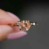 1.79ct Round "Sunset" Montana Sapphire 4 Prong Evergreen Solitaire with Scattered Embedded Diamonds in 14k Yellow Gold- with stone appraisal