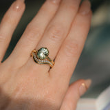 2.57ct Precision Cushion Cut Green Montana Sapphire Scallop Cup Solitaire in 18k Yellow Gold