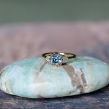 1.57ct Old Mine Cut Montana Sapphire and Diamond Antique Style Compass Set Low Profile Ring in 14k Yellow Gold