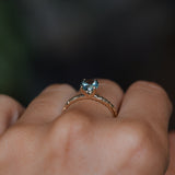 1.13ct Round Precision Blue Montana Sapphire Evergreen Carved 4 Prong Solitaire in 14k Yellow Gold