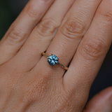 1.13ct Round Precision Blue Montana Sapphire Evergreen Carved 4 Prong Solitaire in 14k Yellow Gold