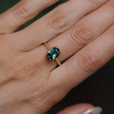 2.03ct Untreated Australian Oval Parti Sapphire Cathedral Double Prong Solitaire in 18k Yellow Gold