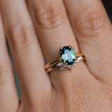 2.03ct Untreated Australian Oval Parti Sapphire Cathedral Double Prong Solitaire in 18k Yellow Gold