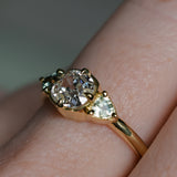 0.96ct Antique Old Mine Cut Diamond and Trillion Seafoam Montana Sapphire Antique Style Compass Set Low Profile Ring with Milgrain in 18k Yellow Gold