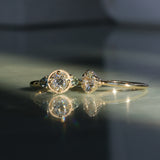 1.05ct GIA Antique Old European Cut Diamond and Trillion Madagascar Sapphire Antique Style Compass Set Low Profile Ring with Milgrain in 18k Yellow Gold