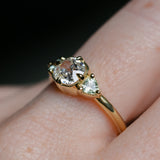 0.96ct Antique Old Mine Cut Diamond and Trillion Seafoam Montana Sapphire Antique Style Compass Set Low Profile Ring with Milgrain in 18k Yellow Gold