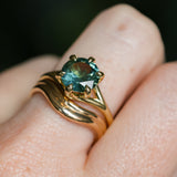 2.57ct Untreated Australian Teal Sapphire Low Profile Split Shank Six Prong Ring in 18k Yellow Gold