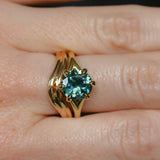 2.57ct Untreated Australian Teal Sapphire Low Profile Split Shank Six Prong Ring in 18k Yellow Gold