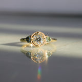 1.05ct GIA Antique Old European Cut Diamond and Trillion Madagascar Sapphire Antique Style Compass Set Low Profile Ring with Milgrain in 18k Yellow Gold