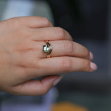 1.65ct Emerald Cut Color Shifting Madagascar Sapphire Prong Set Ripple Contour Solitaire in 14k Yellow Gold