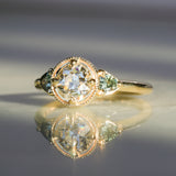 1.05ct GIA Antique Old European Cut Diamond and Trillion Madagascar Sapphire Antique Style Compass Set Low Profile Ring with Milgrain in 18k Yellow Gold