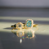 1.70ct Untreated Radiant Cut Vibrant Teal Green Sapphire Antique-Style Diamond Halo Ring in 14 Yellow Gold