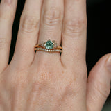 1.08ct Untreated Trillion Australian Sapphire and Antique Diamond Mountainscape Ring in 14k Yellow Gold