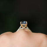 2.67ct Untreated Radiant Cut Montana Sapphire Four Prong Cathedral Solitaire in 18k Yellow Gold