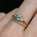 1.08ct Untreated Trillion Australian Sapphire and Antique Diamond Mountainscape Ring in 14k Yellow Gold