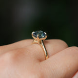 2.67ct Untreated Radiant Cut Montana Sapphire Four Prong Cathedral Solitaire in 18k Yellow Gold