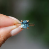 2.67ct Untreated Radiant Cut Montana Sapphire Four Prong Cathedral Solitaire in 18k Yellow Gold