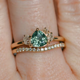 1.08ct Untreated Trillion Australian Sapphire and Antique Diamond Mountainscape Ring in 14k Yellow Gold