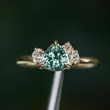 1.08ct Untreated Trillion Australian Sapphire and Antique Diamond Mountainscape Ring in 14k Yellow Gold