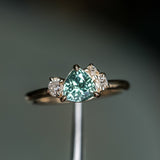 1.08ct Untreated Trillion Australian Sapphire and Antique Diamond Mountainscape Ring in 14k Yellow Gold