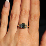 1.29ct Bezel Set Emerald Cut Untreated Montana Sapphire and Montana Sapphire Sides Three Stone Ring in 14k Yellow Gold