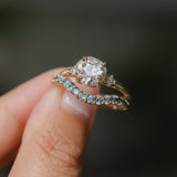 1.12ct Genuine Old European Cut Diamond and Princess Cut Diamond Rapids Low Profile Ring in 14k Yellow Gold