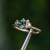 1.08ct Untreated Trillion Australian Sapphire and Antique Diamond Mountainscape Ring in 14k Yellow Gold