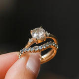 1.12ct Genuine Old European Cut Diamond and Princess Cut Diamond Rapids Low Profile Ring in 14k Yellow Gold