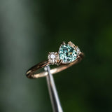 1.08ct Untreated Trillion Australian Sapphire and Antique Diamond Mountainscape Ring in 14k Yellow Gold