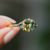 1.86ct Emerald Cut Parti Madagascar Sapphire and Trillion Sapphire Compass Set Low Profile Ring in 18k Yellow Gold