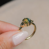 1.86ct Emerald Cut Parti Madagascar Sapphire and Trillion Sapphire Compass Set Low Profile Ring in 18k Yellow Gold