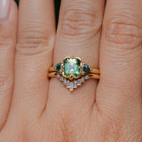 1.86ct Emerald Cut Parti Madagascar Sapphire and Trillion Sapphire Compass Set Low Profile Ring in 18k Yellow Gold