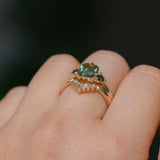 1.86ct Emerald Cut Parti Madagascar Sapphire and Trillion Sapphire Compass Set Low Profile Ring in 18k Yellow Gold