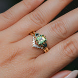 1.86ct Emerald Cut Parti Madagascar Sapphire and Trillion Sapphire Compass Set Low Profile Ring in 18k Yellow Gold