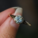 0.88ct Untreated Round Montana Sapphire Low Profile 4 Prong Signet Solitaire in 14k Yellow Gold