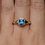 1.17ct Untreated Cushion Blue Madagascar Sapphire Low Profile 4 Prong Signet Solitaire in 14k Yellow Gold