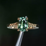 1.98ct Untreated Australian Elongated Cushion Cut Sapphire Vine Cathedral Four Prong Ring in 14k Yellow Gold