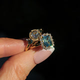 1.05ct GIA Antique Old European Cut Diamond and Trillion Madagascar Sapphire Antique Style Compass Set Low Profile Ring with Milgrain in 18k Yellow Gold