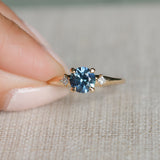 1.03ct Round Montana Sapphire and Princess Cut Diamond Rapids Low Profile Ring in 14k Yellow Gold