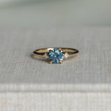 1.03ct Round Montana Sapphire and Princess Cut Diamond Rapids Low Profile Ring in 14k Yellow Gold