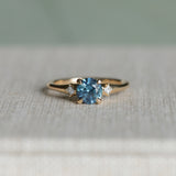 1.03ct Round Montana Sapphire and Princess Cut Diamond Rapids Low Profile Ring in 14k Yellow Gold