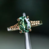 1.98ct Untreated Australian Elongated Cushion Cut Sapphire Vine Cathedral Four Prong Ring in 14k Yellow Gold