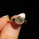 1.05ct GIA Antique Old European Cut Diamond and Trillion Madagascar Sapphire Antique Style Compass Set Low Profile Ring with Milgrain in 18k Yellow Gold