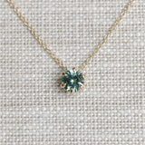 0.67ct Teal Blue Green Montana Sapphire Six Prong Necklace in 14k Yellow Gold