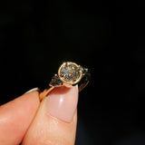 1.05ct GIA Antique Old European Cut Diamond and Trillion Madagascar Sapphire Antique Style Compass Set Low Profile Ring with Milgrain in 18k Yellow Gold