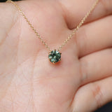 0.67ct Teal Blue Green Montana Sapphire Six Prong Necklace in 14k Yellow Gold