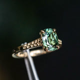 1.98ct Untreated Australian Elongated Cushion Cut Sapphire Vine Cathedral Four Prong Ring in 14k Yellow Gold