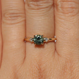 0.93ct Round Seafoam Montana Sapphire and Princess Cut Diamond Rapids Low Profile Ring in 14k Yellow Gold